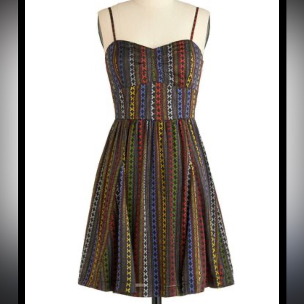 Rainbow Tribal Print Striped Mini Dress